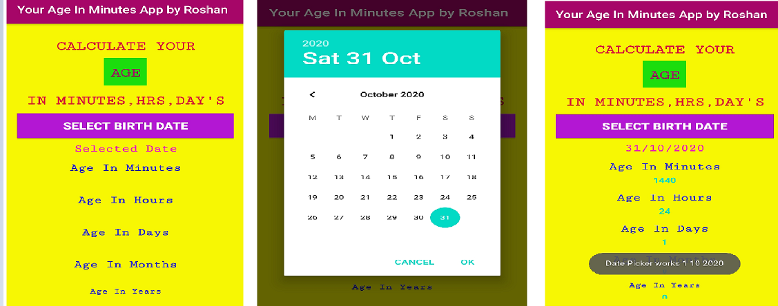 Age in Minutes Android app
