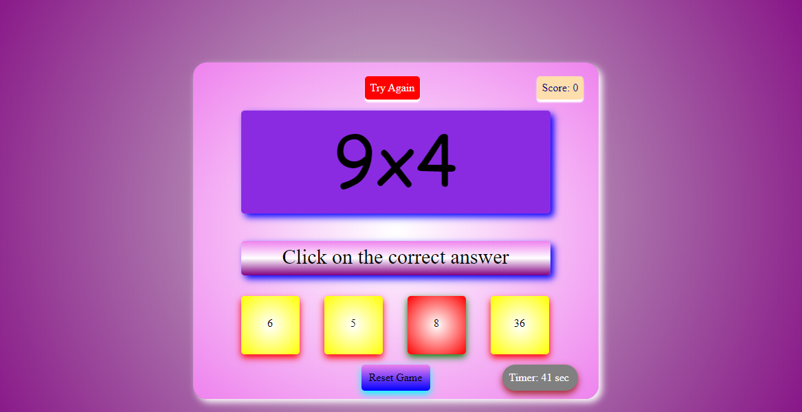 Maths Quiz Game WebApp